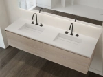 Plan vasque Design, fabrication sur mesure, Largeur 120 à 200 cm x Profondeur 40 à 60 cm, résine minérale ACRYSTONE® SOLID-SURFACE Finition lisse blanc mate, Livraison Offerte et Rapide.